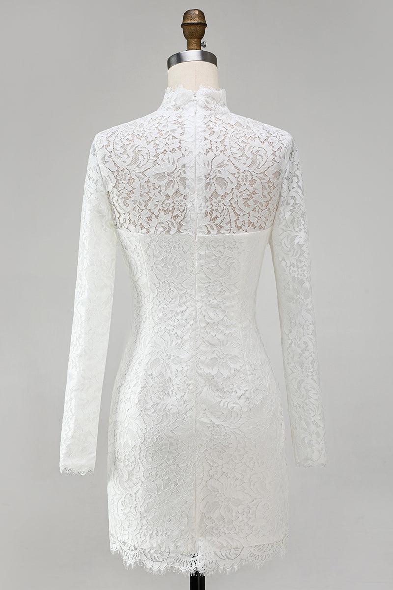 Load image into Gallery viewer, Vintage Ivory Lace High Neck Bodycon Short Wedding Dress with Sleeves