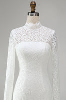 Load image into Gallery viewer, Vintage Ivory Lace High Neck Bodycon Short Wedding Dress with Sleeves