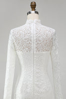 Load image into Gallery viewer, Vintage Ivory Lace High Neck Bodycon Short Wedding Dress with Sleeves