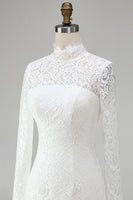 Load image into Gallery viewer, Vintage Ivory Lace High Neck Bodycon Short Wedding Dress with Sleeves