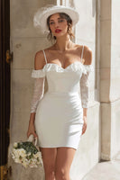 Load image into Gallery viewer, Ivory Lace Cold Shoulder Bodycon Short Wedding Dress with Sleeves