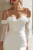 Load image into Gallery viewer, Ivory Lace Cold Shoulder Bodycon Short Wedding Dress with Sleeves