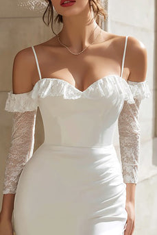 Ivory Lace Cold Shoulder Bodycon Short Wedding Dress with Sleeves