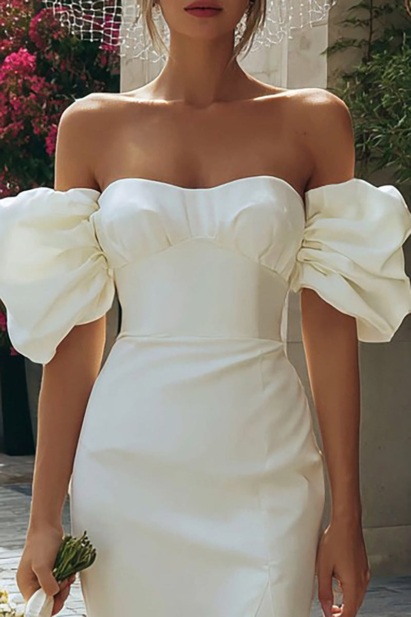 Load image into Gallery viewer, Ivory Off the Shoulder Bodycon Short Wedding Dress with Slit