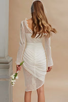 Load image into Gallery viewer, Ivory Ruched Bodycon Asymmetrical Wedding Dress with Sleeves