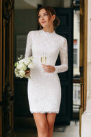 Load image into Gallery viewer, Vintage Ivory High Neck Lace Short Bodycon Wedding Dress with Sleeves