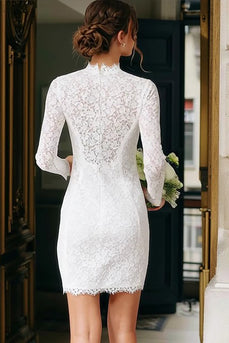 Vintage Ivory High Neck Lace Short Bodycon Wedding Dress with Sleeves