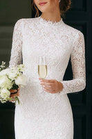 Load image into Gallery viewer, Vintage Ivory High Neck Lace Short Bodycon Wedding Dress with Sleeves