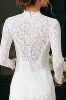 Load image into Gallery viewer, Vintage Ivory High Neck Lace Short Bodycon Wedding Dress with Sleeves