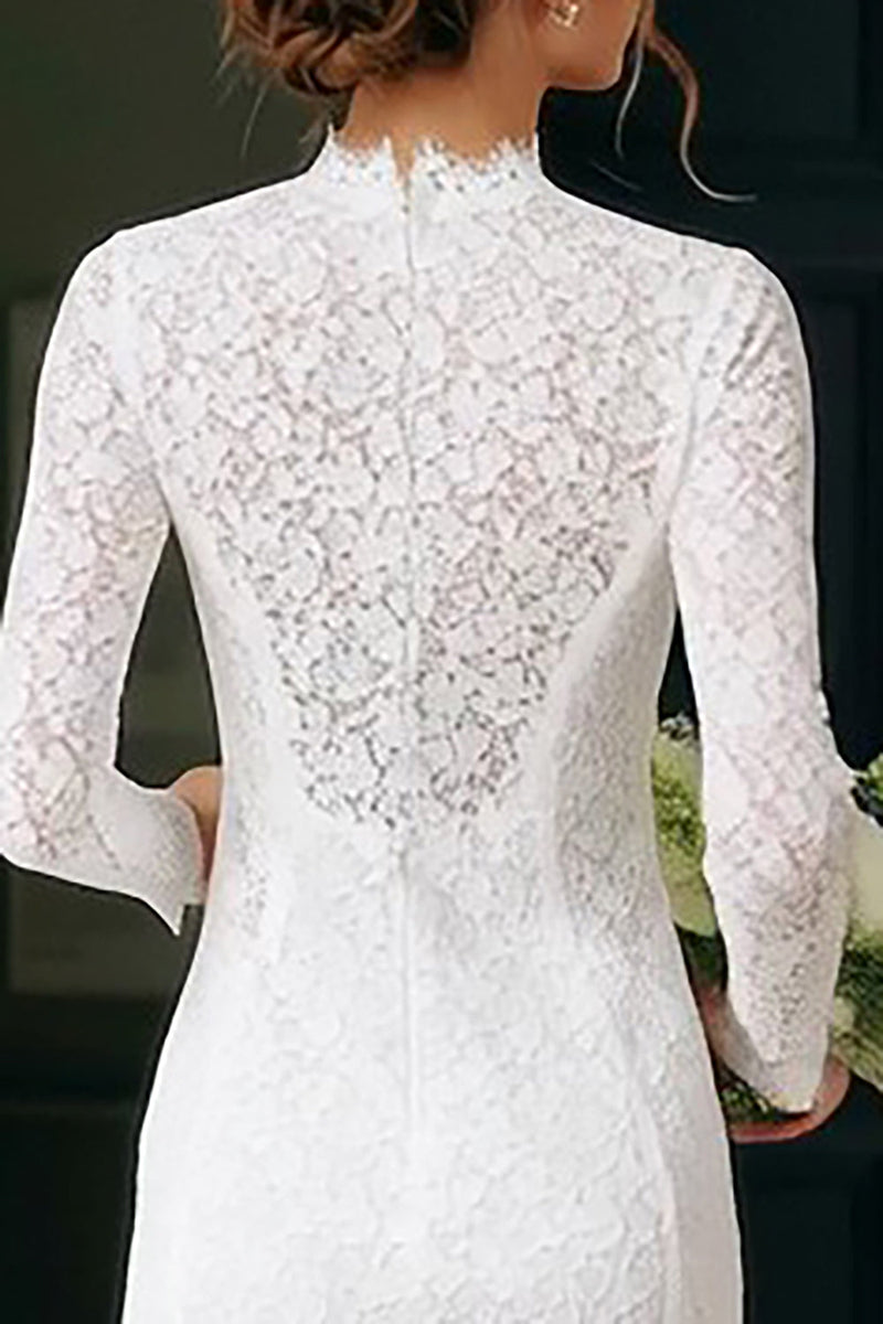 Load image into Gallery viewer, Vintage Ivory High Neck Lace Short Bodycon Wedding Dress with Sleeves