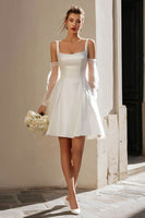 Load image into Gallery viewer, Ivory A Line Thick Straps Short Wedding Dress with Sleeves