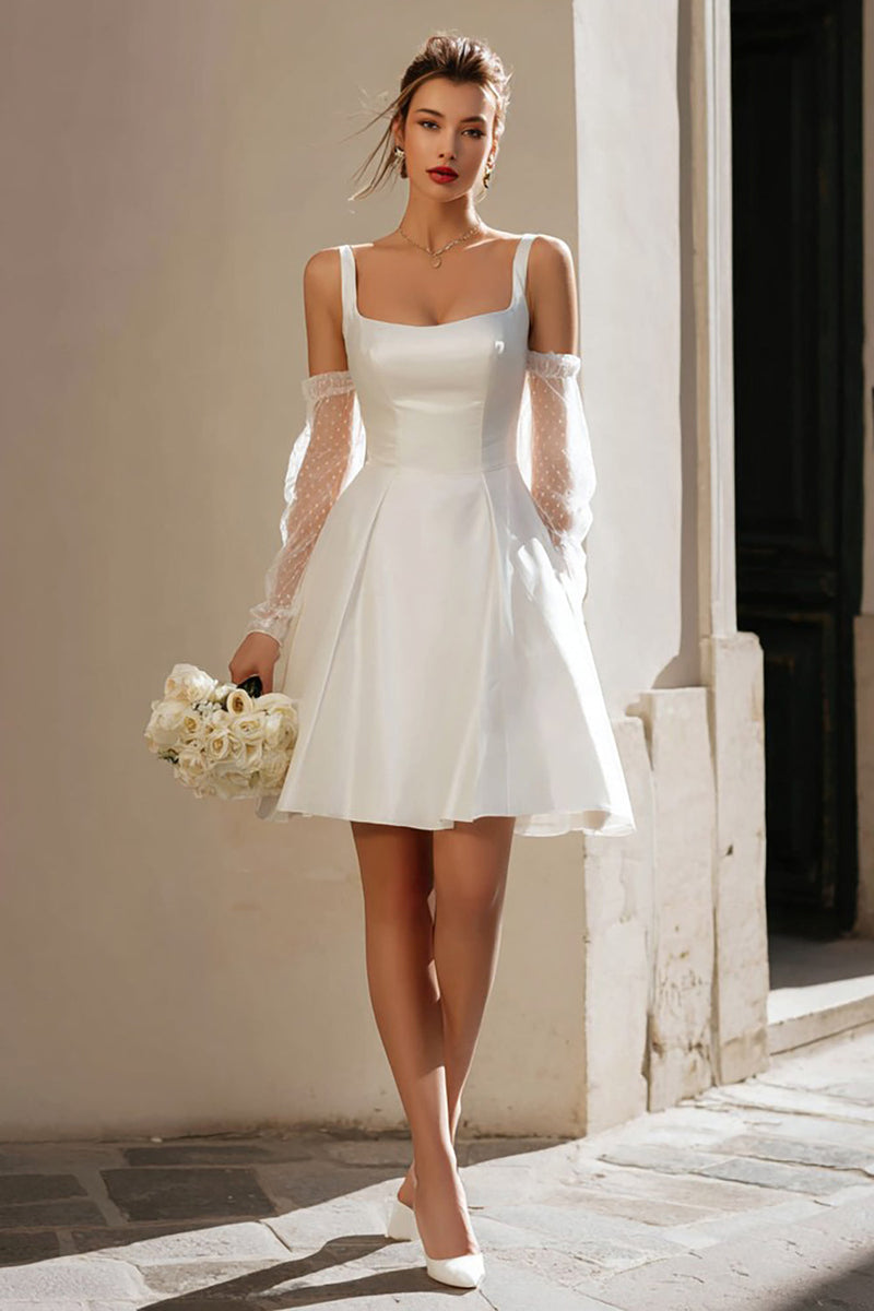 Load image into Gallery viewer, Ivory A Line Thick Straps Short Wedding Dress with Sleeves