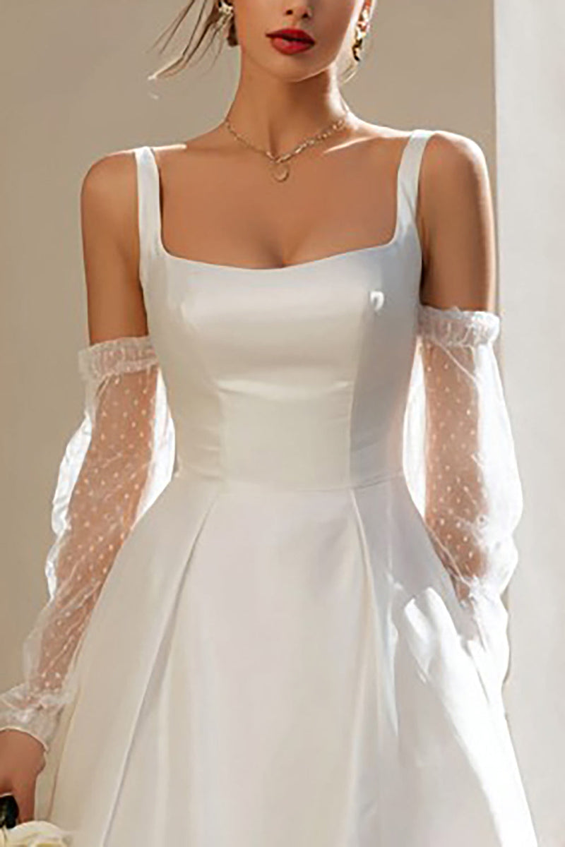 Load image into Gallery viewer, Ivory A Line Thick Straps Short Wedding Dress with Sleeves