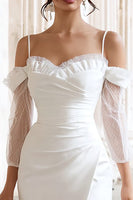 Load image into Gallery viewer, Ivory Cold Shoulder Ruched Bodycon Short Wedding Dress with Slit