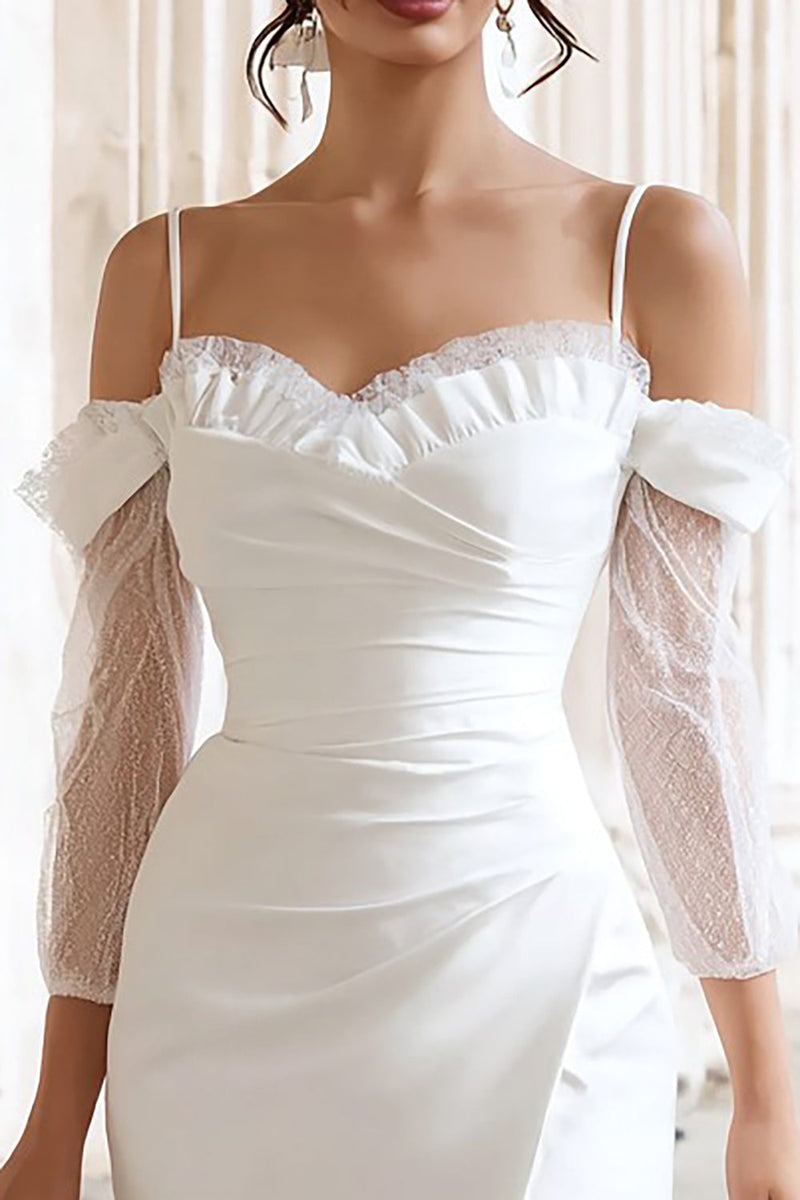 Load image into Gallery viewer, Ivory Cold Shoulder Ruched Bodycon Short Wedding Dress with Slit