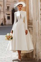Load image into Gallery viewer, Vintage Ivory High Neck Keyhole Long Wedding Dress with Sleeves