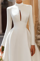 Load image into Gallery viewer, Vintage Ivory High Neck A Line Floor Length Wedding Dress with Sleeves