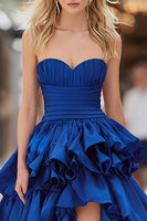 Load image into Gallery viewer, Dark Blue Ruffled A-Line Long Prom Dress with Slit
