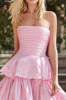 Load image into Gallery viewer, Pink Strapless Long Tiered Prom Dress with Ruffles