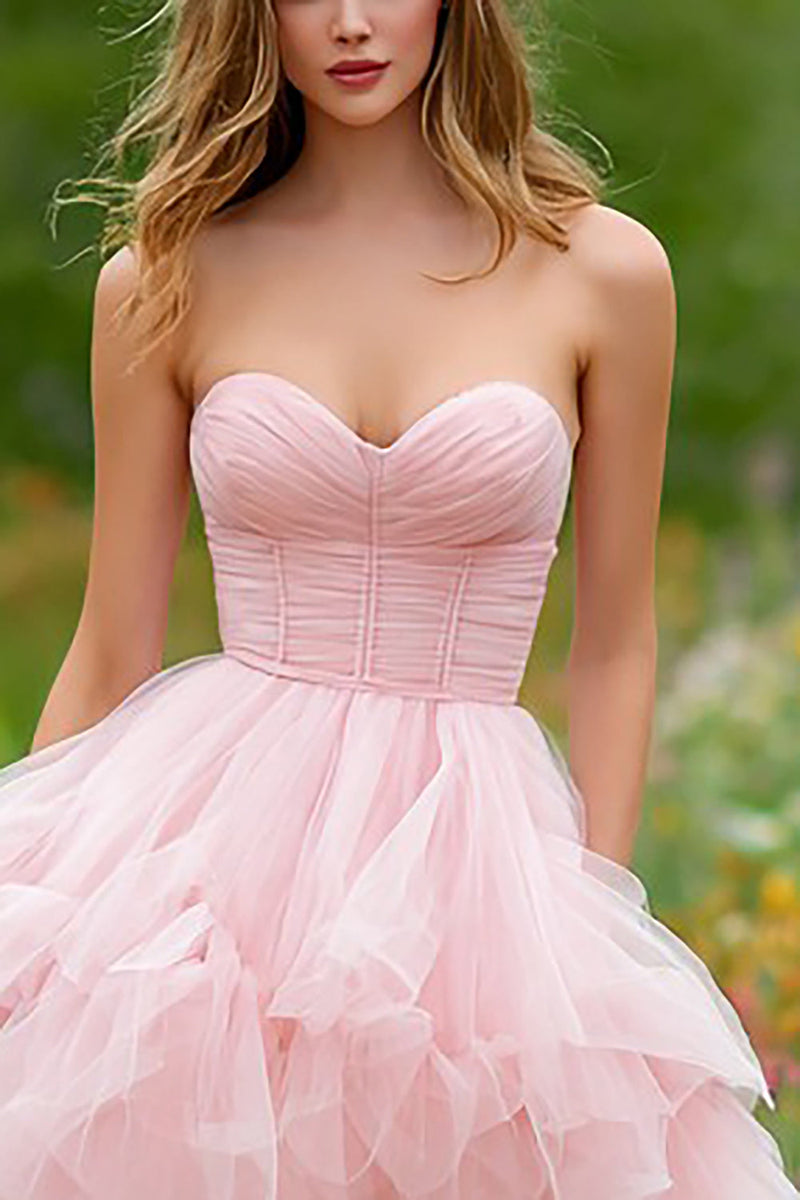 Load image into Gallery viewer, Light Pink Tulle Tiered Corset Long Prom Dress with Slit