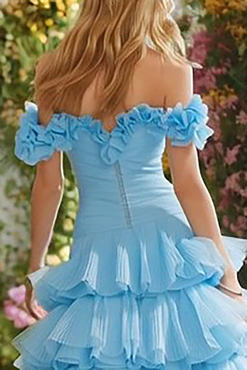 Load image into Gallery viewer, Sky Blue Ruffled Pleated Long Prom Dress