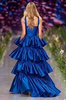 Load image into Gallery viewer, Dark Blue Ruffled Long Prom Dress with Slit