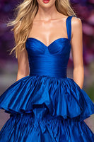Load image into Gallery viewer, Dark Blue Ruffled Long Prom Dress with Slit