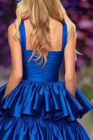 Load image into Gallery viewer, Dark Blue Ruffled Long Prom Dress with Slit