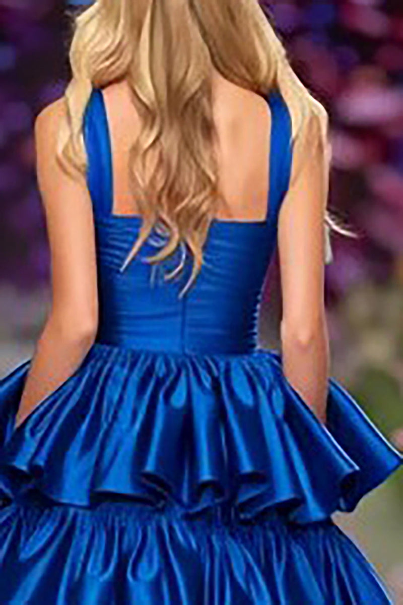 Load image into Gallery viewer, Dark Blue Ruffled Long Prom Dress with Slit