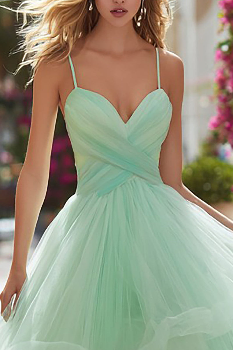 Load image into Gallery viewer, Light Green Tulle Tiered Long Prom Dress with Ruffles