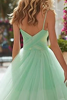 Load image into Gallery viewer, Light Green Tulle Tiered Long Prom Dress with Ruffles