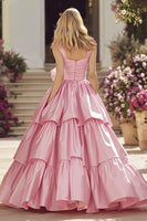 Load image into Gallery viewer, Pink Ruffled Thick Straps Long Prom Dress With Bow