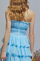 Load image into Gallery viewer, Sky Blue Ruffled Strapless Long Prom Dress with Slit