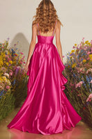 Load image into Gallery viewer, Sparkly Fuchsia Long Ruffled Prom Dress with Slit