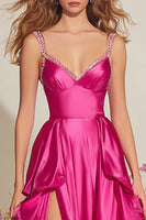 Load image into Gallery viewer, Sparkly Fuchsia Long Ruffled Prom Dress with Slit