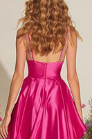 Load image into Gallery viewer, Sparkly Fuchsia Long Ruffled Prom Dress with Slit