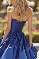 Load image into Gallery viewer, Dark Blue Strapless Ruffled Long Prom Dress with Slit