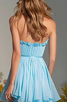 Load image into Gallery viewer, Sky Blue Tiered Strapless Long Prom Dress with Ruffles