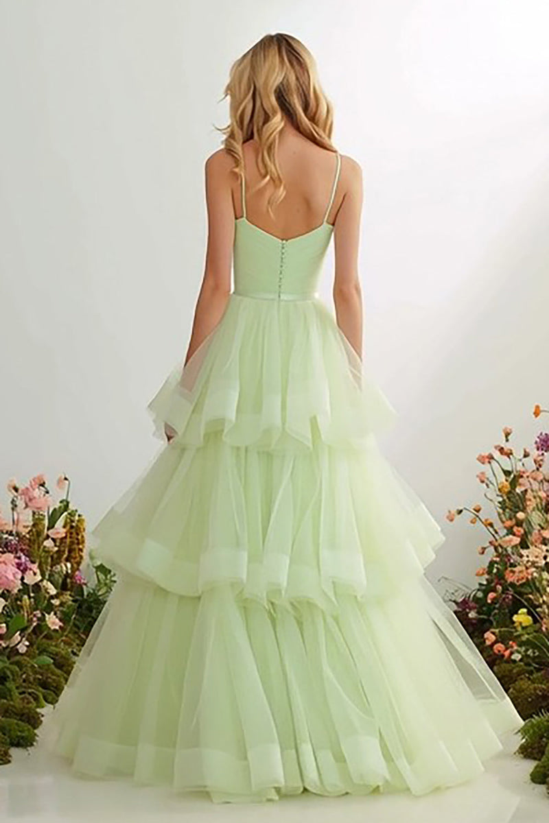 Load image into Gallery viewer, Light Green Ruffled A Line Long Prom Dress