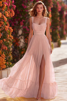 Load image into Gallery viewer, Yellow Pleated Long A-Line Prom Dress with Slit