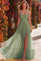 Load image into Gallery viewer, Yellow Pleated Long A-Line Prom Dress with Slit