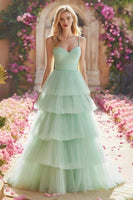 Load image into Gallery viewer, Mint Green Princess Tiered Pleated Long Ruffled Prom Dress