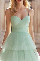 Load image into Gallery viewer, Mint Green Princess Tiered Pleated Long Ruffled Prom Dress