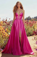 Load image into Gallery viewer, Sparkly Fuchsia Beaded A-Line Long Prom Dress with Slit