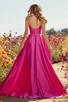 Load image into Gallery viewer, Sparkly Fuchsia Beaded A-Line Long Prom Dress with Slit