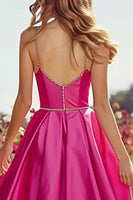 Load image into Gallery viewer, Sparkly Fuchsia Beaded A-Line Long Prom Dress with Slit