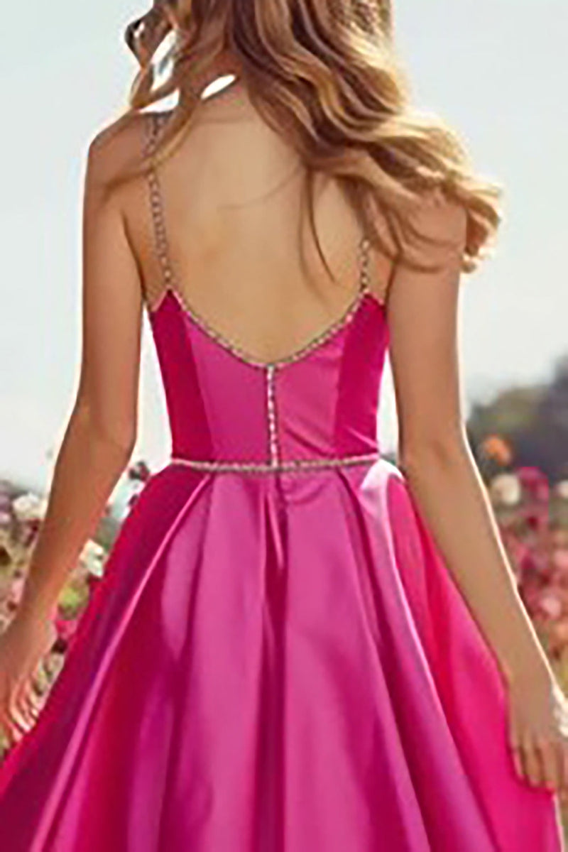 Load image into Gallery viewer, Sparkly Fuchsia Beaded A-Line Long Prom Dress with Slit