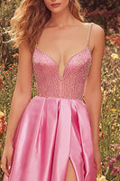Load image into Gallery viewer, Sparkly Pink Beaded Long A-Line Prom Dress with Slit