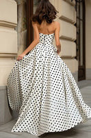Load image into Gallery viewer, Black and White A-Line Polka Dots Long Prom Dress with Slit