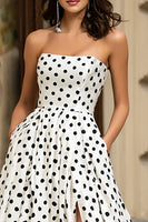 Load image into Gallery viewer, Black and White A-Line Polka Dots Long Prom Dress with Slit